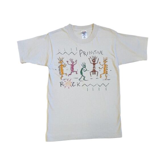 Vintage Single Stitch Primitive Rock Tee Shirt Western Southwestern Gray Small - Picture 1 of 6